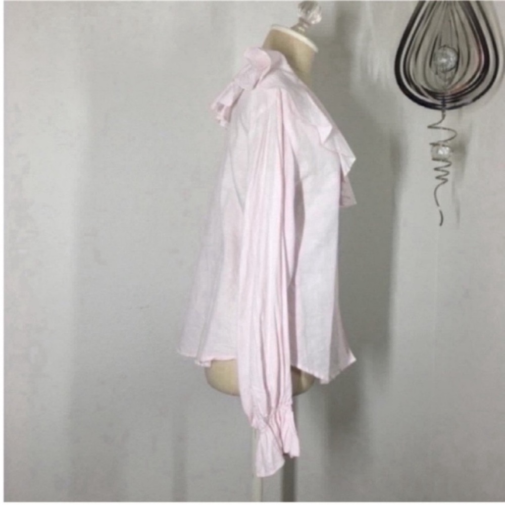 Women’s Pink Ruffle V-Neck Button Front Top - Picture 3 of 7
